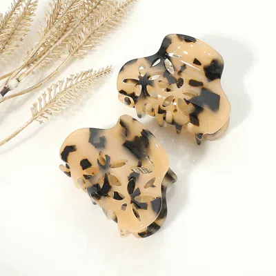 Fashnzfab 2pcs - Celluloid Acetate Floral Cutout Small Hair Claw Clips In Brown