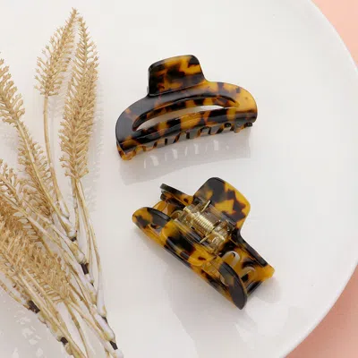 Fashnzfab 2pcs - Celluloid Acetate Small Hair Claw Clips In Brown