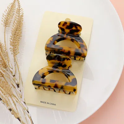 Fashnzfab 2pcs - Celluloid Acetate Small Hair Claw Clips In Brown
