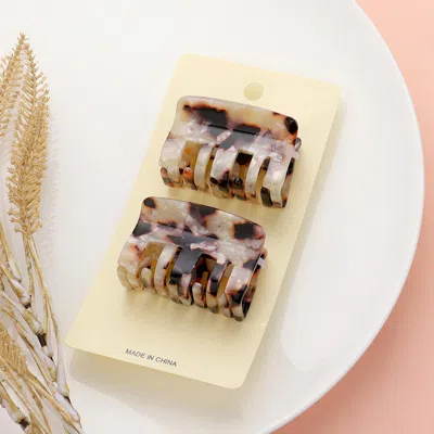 Fashnzfab 2pcs - Celluloid Acetate Small Rectangle Hair Claw Clips In Gold
