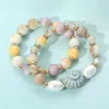 Fashnzfab 2pcs - Ceramic Snail Conch Shell Pearl Natural Stone Beaded Stretch Multi Layered Bracelets In Sand