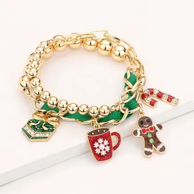 Fashnzfab 2pcs - Christmas Theme Enamel Charm Multi Layered Bracelets In Green