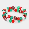 Fashnzfab 2pcs - Christmas Theme Shamballa Ball Faceted Bead Ball Layered Bracelets Multi In Multi