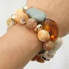 Fashnzfab 2pcs - Chunky Marble Pebble Beaded Stretch Multi Layered Bracelets In Multi