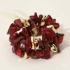 Fashnzfab 2pcs - Chunky Marbled Resin Metal Beaded Stretch Multi Layered Bracelets In Red