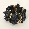 Fashnzfab 2pcs - Chunky Marbled Resin Metal Beaded Stretch Multi Layered Bracelets In Black