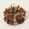 Fashnzfab 2pcs - Chunky Marbled Resin Metal Beaded Stretch Multi Layered Bracelets In Brown