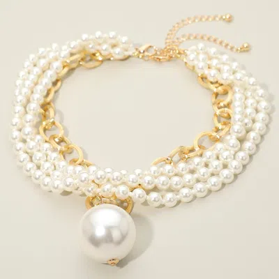 Fashnzfab 2pcs - Chunky Pearl Pendant Layered Pearl Beaded Strand Necklaces In White