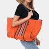 Fashnzfab 2pcs - Color Block Accented Solid Beach Tote Bag And Mini Pouch Bag Set In Orange