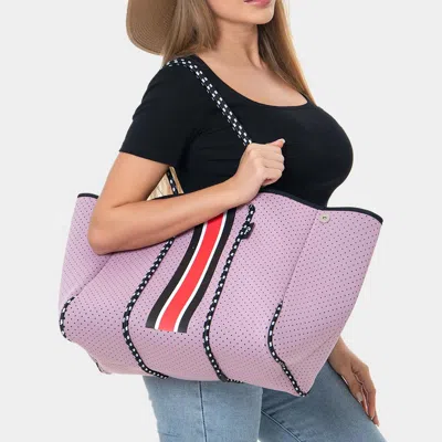 Fashnzfab 2pcs - Color Block Accented Solid Beach Tote Bag And Mini Pouch Bag Set In Pink