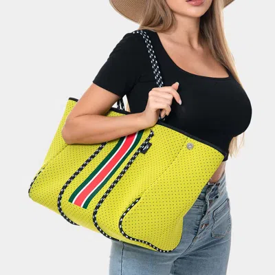 Fashnzfab 2pcs - Color Block Accented Solid Beach Tote Bag And Mini Pouch Bag Set In Yellow