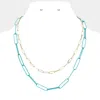 Fashnzfab 2pcs - Colored Open Metal Oval Link Necklaces In Blue