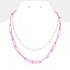 Fashnzfab 2pcs - Colored Open Metal Oval Link Necklaces In Pink