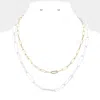 Fashnzfab 2pcs - Colored Open Metal Oval Link Necklaces In White
