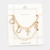 Fashnzfab 2pcs - Cute Rhinestone Embellished Metal Chain Bracelets In Multi