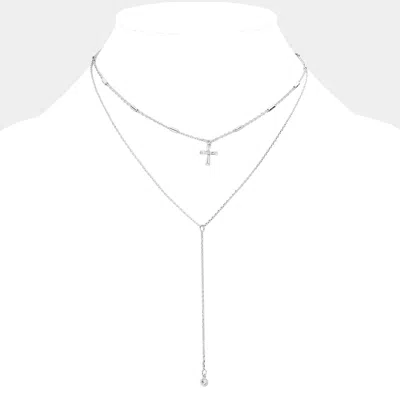 Fashnzfab 2pcs - Cz Cross Round Pendant Y Necklaces In Multi