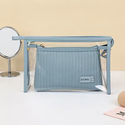 Fashnzfab 2pcs - Double Layer Makeup Pouch Bags In Blue