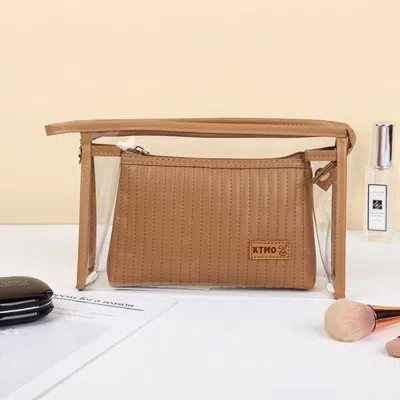 Fashnzfab 2pcs - Double Layer Makeup Pouch Bags In Brown