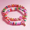 Fashnzfab 2pcs - Enamel Pickleball Charm Heishi Beaded Stretch Multi Layered Bracelets In Multi