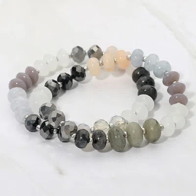Fashnzfab 2pcs - Faceted Pebble Beaded Stretch Multi Layered Bracelets