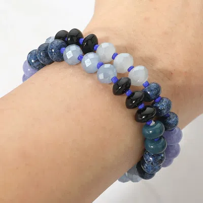Fashnzfab 2pcs - Faceted Pebble Beaded Stretch Multi Layered Bracelets In Blue