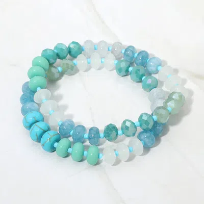 Fashnzfab 2pcs - Faceted Pebble Beaded Stretch Multi Layered Bracelets In Blue