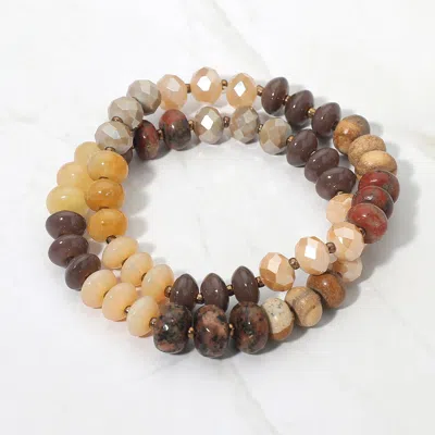 Fashnzfab 2pcs - Faceted Pebble Beaded Stretch Multi Layered Bracelets