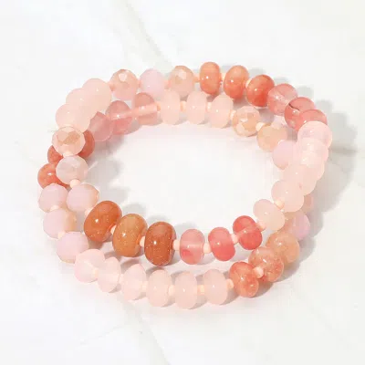 Fashnzfab 2pcs - Faceted Pebble Beaded Stretch Multi Layered Bracelets In Pink