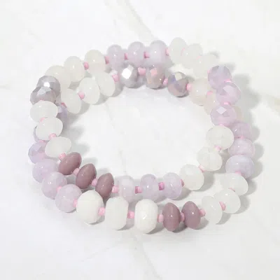 Fashnzfab 2pcs - Faceted Pebble Beaded Stretch Multi Layered Bracelets In Purple