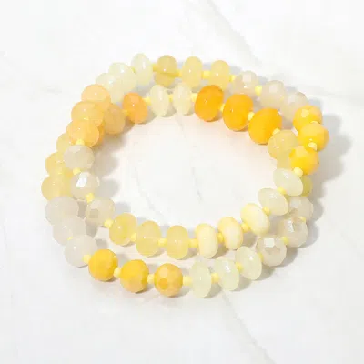 Fashnzfab 2pcs - Faceted Pebble Beaded Stretch Multi Layered Bracelets In Yellow