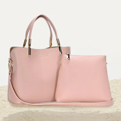 Fashnzfab 2pcs - Faux Leather Solid Tote / Crossbody Bags In Pink