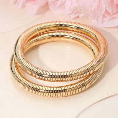 Fashnzfab 2pcs - Flexible Ribbed Metal Coil Multi Layered Bracelet In Gold