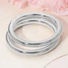 Fashnzfab 2pcs - Flexible Ribbed Metal Coil Multi Layered Bracelet Rhodium In Multi