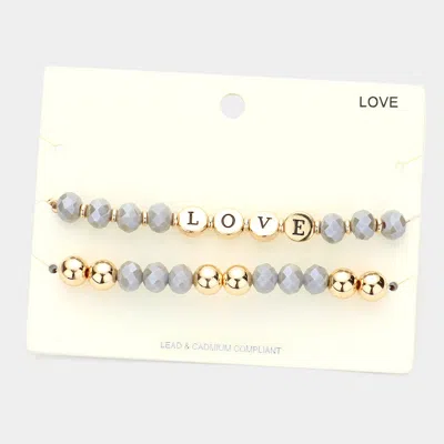 Fashnzfab 2pcs - Floral Ceramic Ball Beaded Stretch Multi Layered Bracelets In Gray