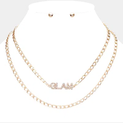 Fashnzfab 2pcs - Glam Rhinestone Embellished Pendant Message Necklaces In Gold