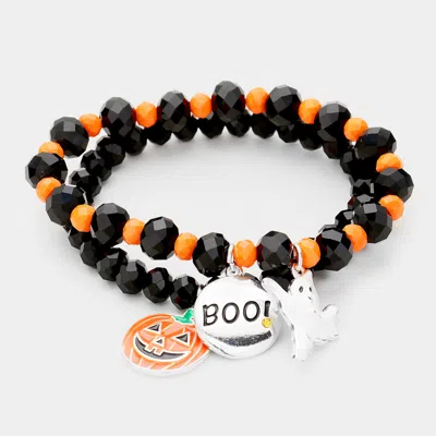 Fashnzfab 2pcs - Halloween Charm Stretch Bead Layered Bracelets In Multi