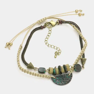 Fashnzfab 2pcs - Hammered Metal Disc Cinch Bracelets Neutral, Patina Verdigris In Multi