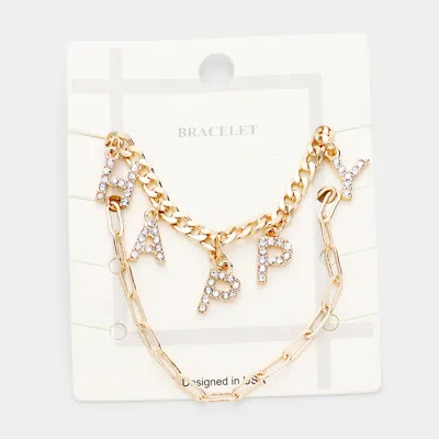 Fashnzfab 2pcs - Happy Rhinestone Embellished Metal Chain Bracelets Clear, Gold In Multi