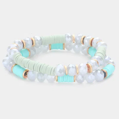 Fashnzfab 2pcs - Heishi Faceted Beaded Stretch Bracelets In Blue