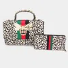 Fashnzfab 2pcs - Honey Bee Accented Color Block Leopard Patterned Tote Bag Wallet Set In Multi
