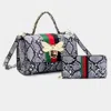 Fashnzfab 2pcs - Honey Bee Accented Snake Skin Patterned Faux Leather Tote Bag Wallet Set In Multi