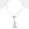 Fashnzfab 2pcs - Hope Message Heart Pink Ribbon Afrowoman Pendant Necklaces In Silver
