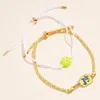 Fashnzfab 2pcs - Lets Play Pickleball Paddle Ball Accent Adjustable Cinch Pull Tie Bracelets In Multi