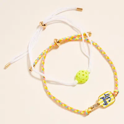 Fashnzfab 2pcs - Lets Play Pickleball Paddle Ball Accent Adjustable Cinch Pull Tie Bracelets In Multi