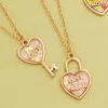 Fashnzfab 2pcs - Love & Love More Bff Heart Lock Key Necklace Set In Gold