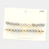 Fashnzfab 2pcs - Love Message Faceted Beaded Stretch Bracelets Gray In Gray