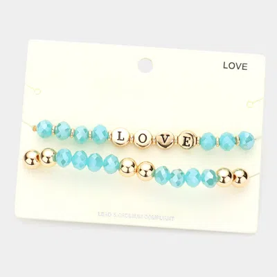 Fashnzfab 2pcs - Love Message Faceted Beaded Stretch Bracelets Turquoise In Blue