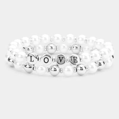 Fashnzfab 2pcs - Love Pearl Metal Ball Stretch Message Bracelets In Multi