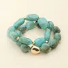 Fashnzfab 2pcs - Marbled Resin Pebble Beaded Stretch Multi Layered Bracelets In Blue