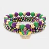 Fashnzfab 2pcs - Mardi Gras Mask Charm Wood Ball Faceted Beaded Stretch Bracelets - Multi In Multi